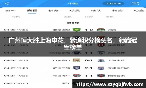 广州恒大胜上海申花，紧追积分榜头名，领跑冠军榜单