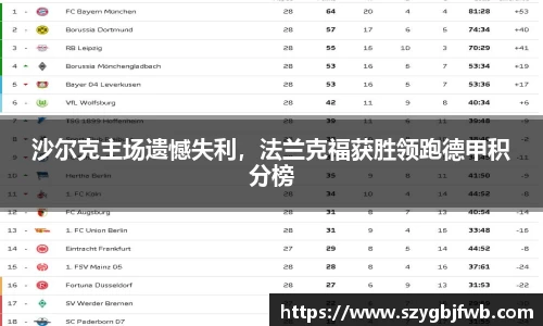 沙尔克主场遗憾失利，法兰克福获胜领跑德甲积分榜