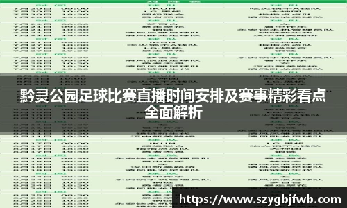 黔灵公园足球比赛直播时间安排及赛事精彩看点全面解析